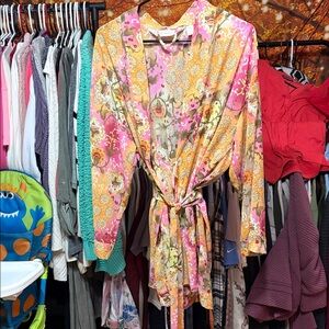 Victoria’s Secret Sheer Floral Kimono Robe Pink Yellow Pastel